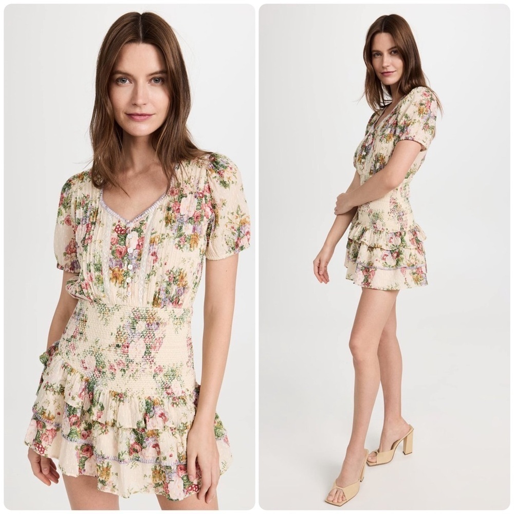 New! Love Shack Fancy Keelin Floral Lace Mini Dress in Shining Gemstone 🌺 Small
